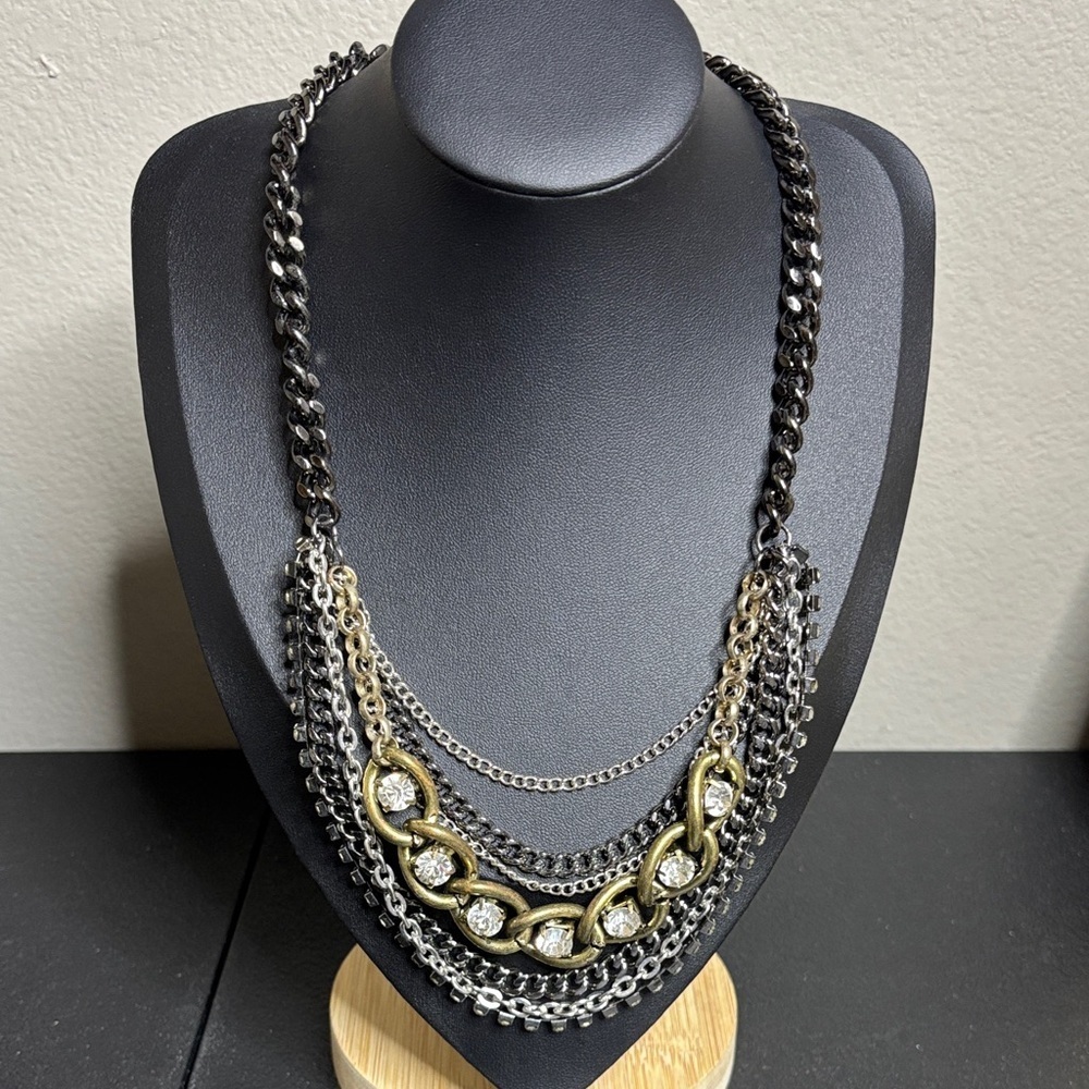 Vera Wang Y2K Multi Chain Statement Rhinestone Necklace